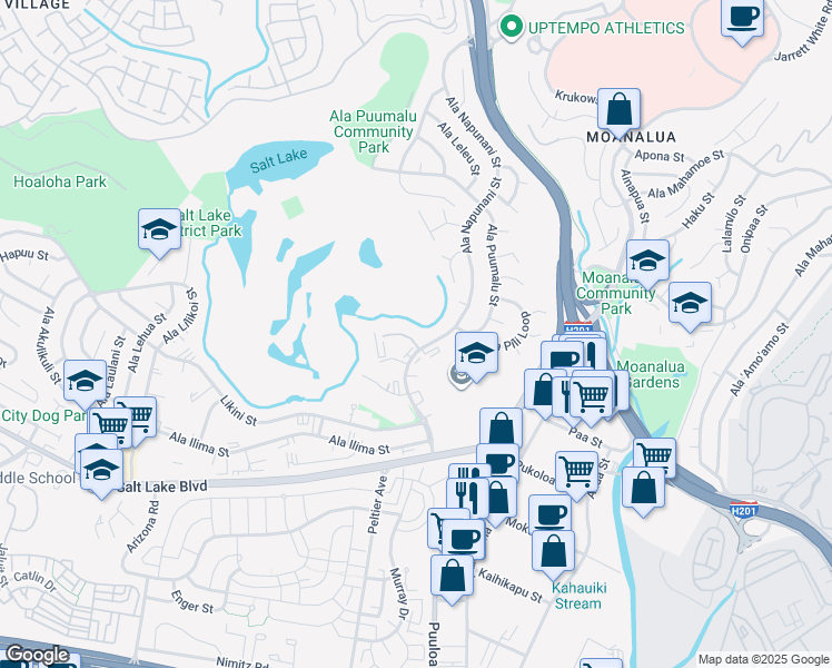 map of restaurants, bars, coffee shops, grocery stores, and more near 1160 Ala Napunani Street in Honolulu