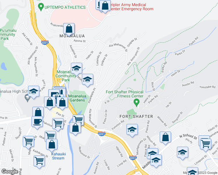 map of restaurants, bars, coffee shops, grocery stores, and more near 1477 Ala Mahamoe Street in Honolulu