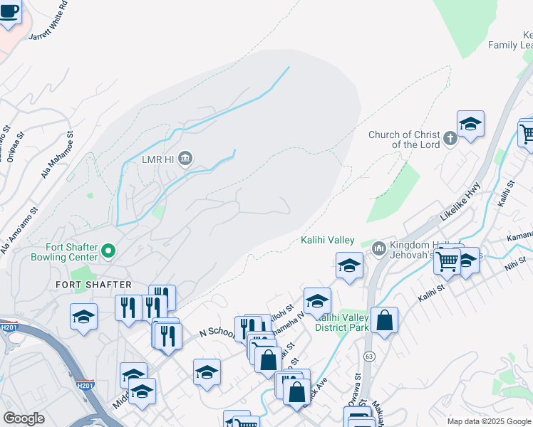 map of restaurants, bars, coffee shops, grocery stores, and more near Yasutake Road in Honolulu