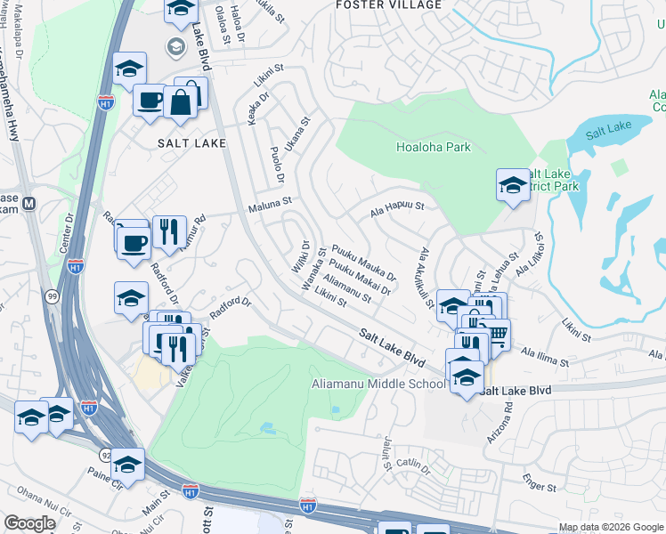 map of restaurants, bars, coffee shops, grocery stores, and more near 3627 Puuku Mauka Drive in Honolulu