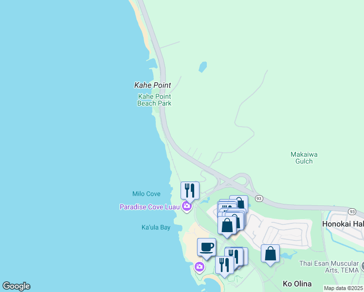 map of restaurants, bars, coffee shops, grocery stores, and more near 92-384 Farrington Highway in Kapolei