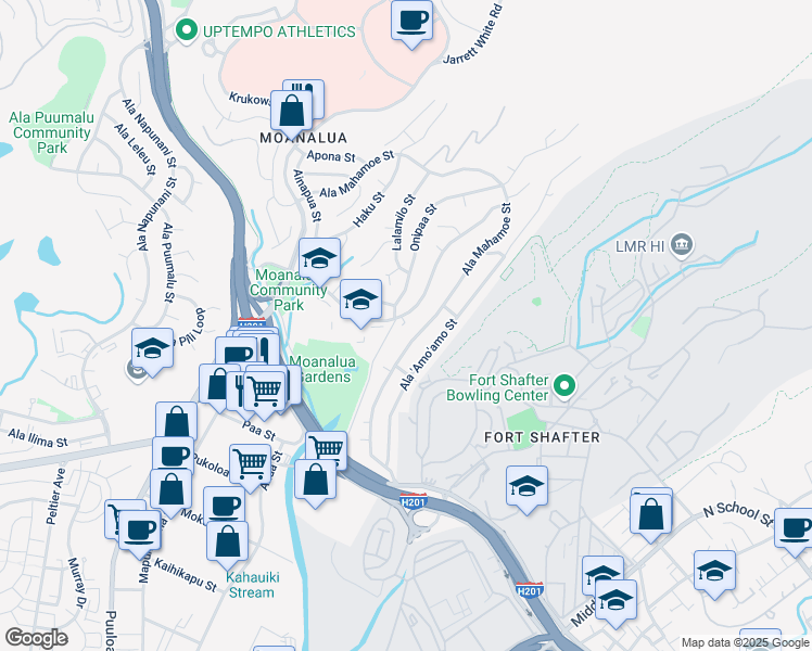 map of restaurants, bars, coffee shops, grocery stores, and more near 1378 Mahiole Street in Honolulu