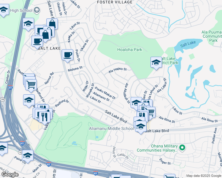 map of restaurants, bars, coffee shops, grocery stores, and more near 3548 Puuku Mauka Drive in Honolulu