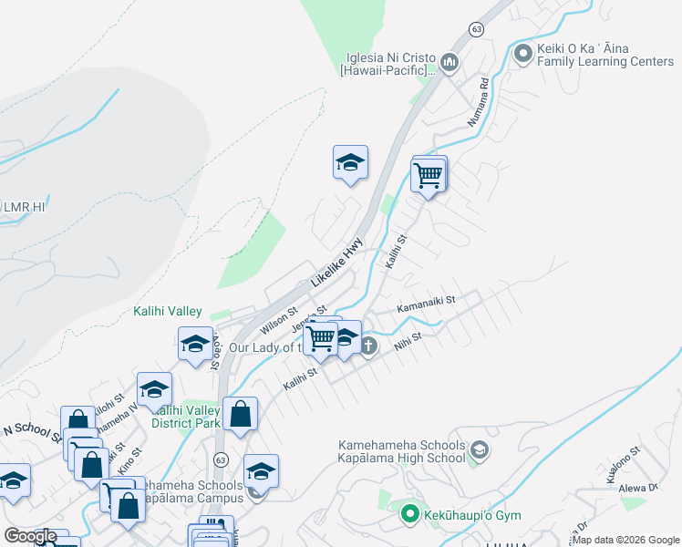 map of restaurants, bars, coffee shops, grocery stores, and more near 2387 Jennie Street in Honolulu