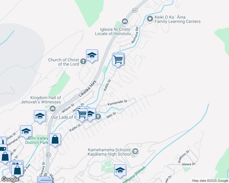map of restaurants, bars, coffee shops, grocery stores, and more near 1807 Manaiki Place in Honolulu