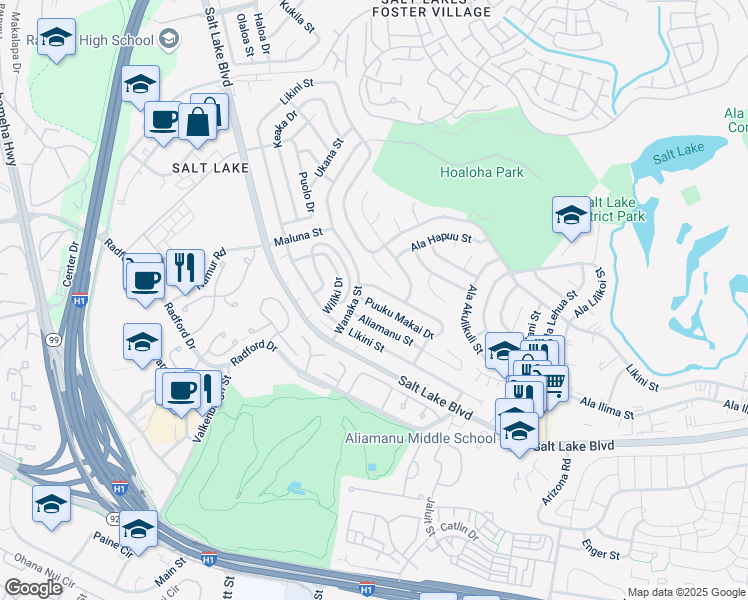 map of restaurants, bars, coffee shops, grocery stores, and more near 3636 Puuku Makai Drive in Honolulu