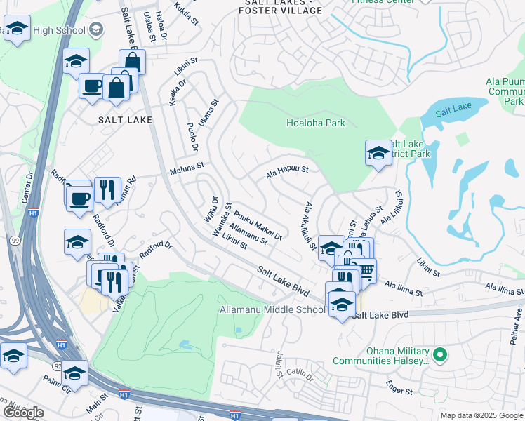 map of restaurants, bars, coffee shops, grocery stores, and more near 3548 Puuku Mauka Drive in Honolulu
