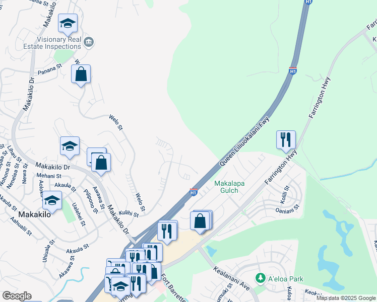 map of restaurants, bars, coffee shops, grocery stores, and more near 92-525 Ohio Street in Kapolei