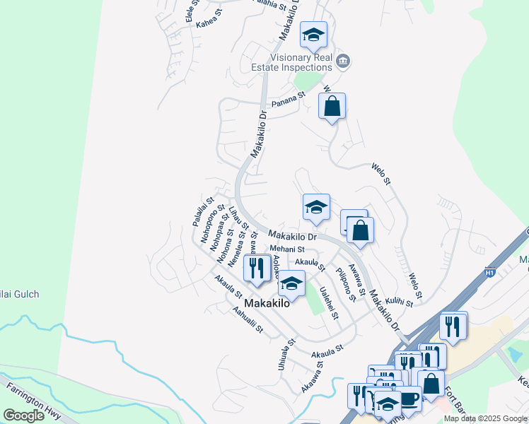 map of restaurants, bars, coffee shops, grocery stores, and more near 92-747 Makakilo Drive in Kapolei