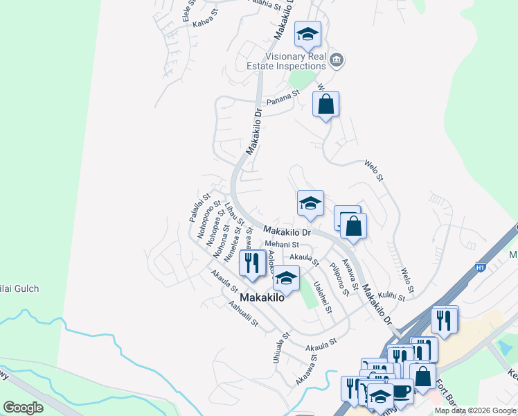 map of restaurants, bars, coffee shops, grocery stores, and more near 92-747 Makakilo Drive in Kapolei