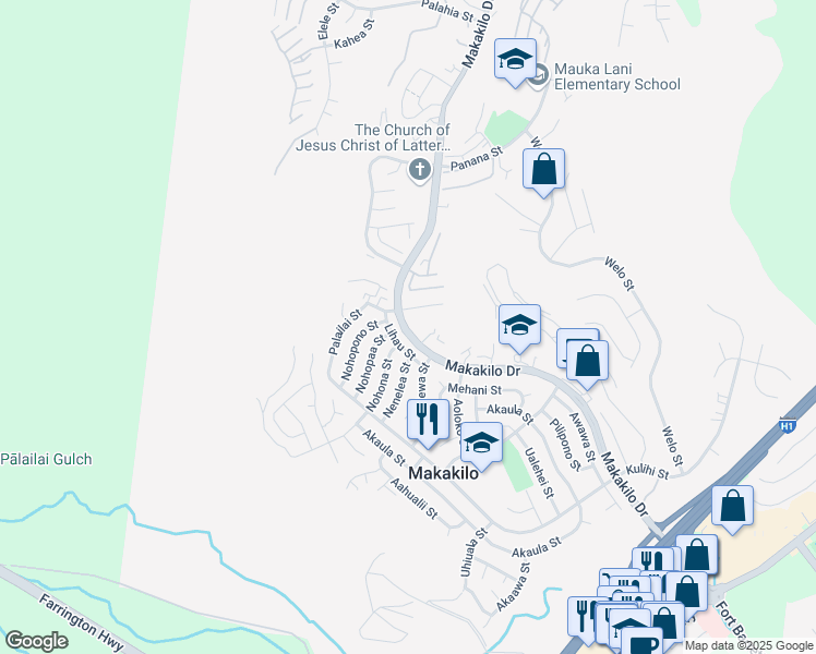 map of restaurants, bars, coffee shops, grocery stores, and more near 92-765 Lihau Street in Kapolei