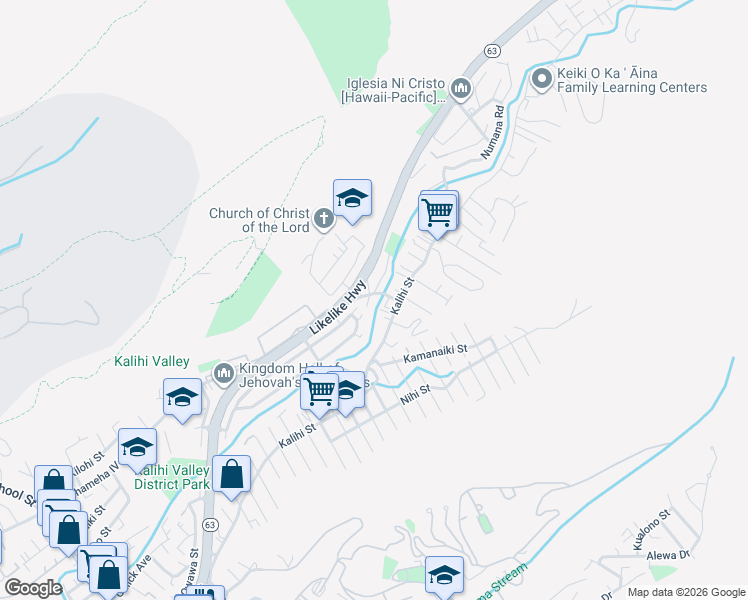 map of restaurants, bars, coffee shops, grocery stores, and more near 2387 Jennie Street in Honolulu