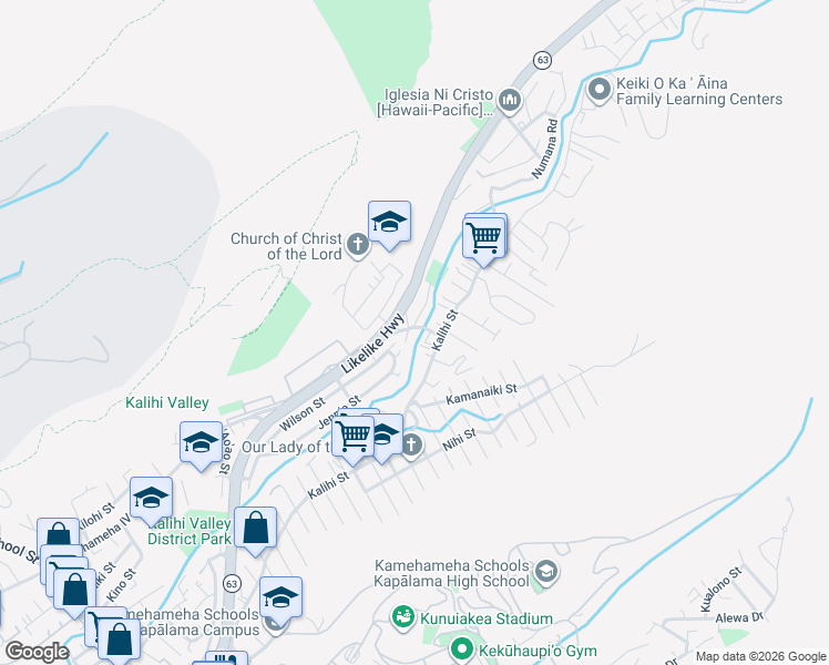 map of restaurants, bars, coffee shops, grocery stores, and more near 2660 Kalihi Street in Honolulu