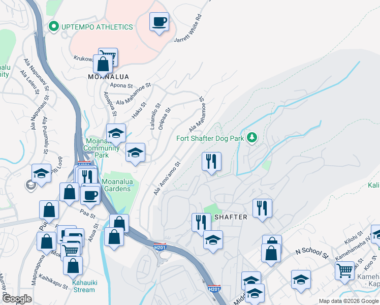 map of restaurants, bars, coffee shops, grocery stores, and more near 1511 Ala Amoamo Street in Honolulu