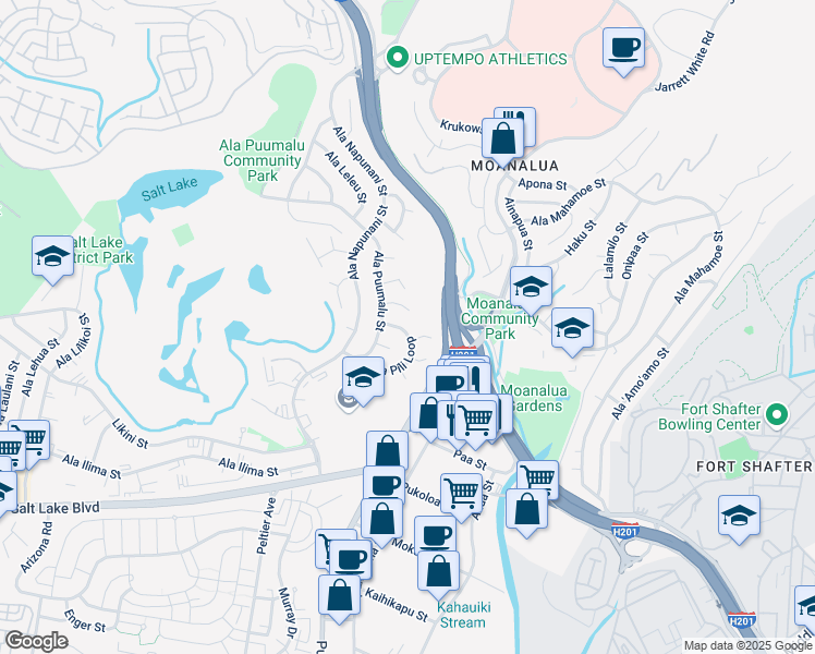 map of restaurants, bars, coffee shops, grocery stores, and more near 2946 Ala Puumalu Place in Honolulu