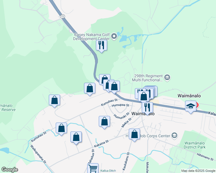 map of restaurants, bars, coffee shops, grocery stores, and more near 41-1691 Kalanianaʻole Highway in Waimanalo