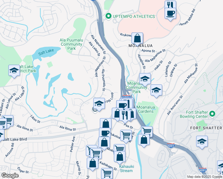 map of restaurants, bars, coffee shops, grocery stores, and more near 2946 Ala Puumalu Place in Honolulu
