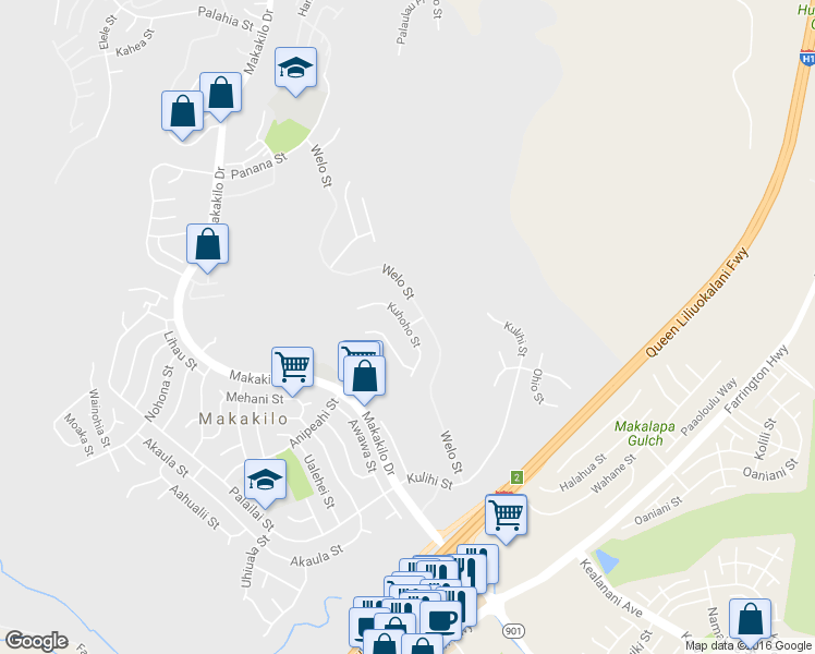 map of restaurants, bars, coffee shops, grocery stores, and more near Kuhoho Street in Kapolei