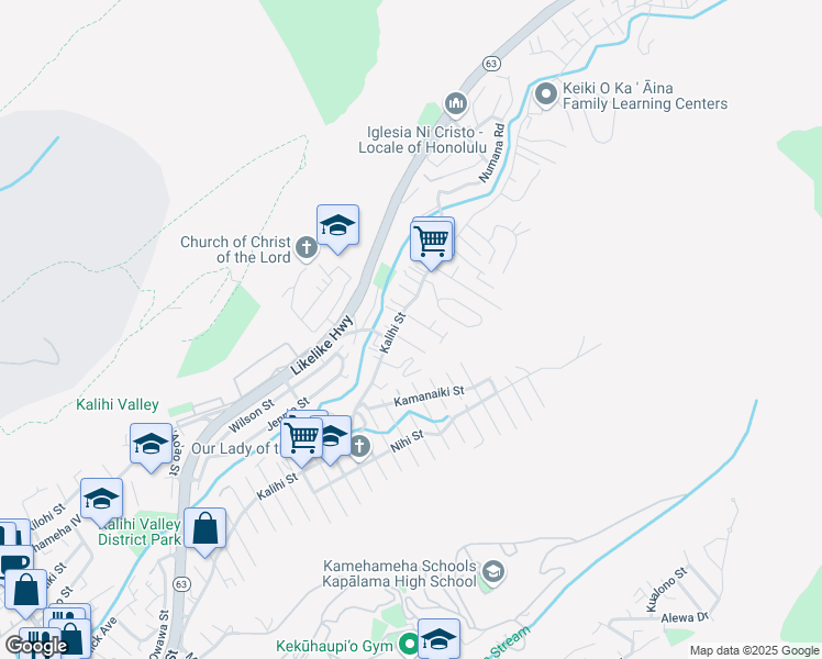 map of restaurants, bars, coffee shops, grocery stores, and more near 1835 Akone Place in Honolulu