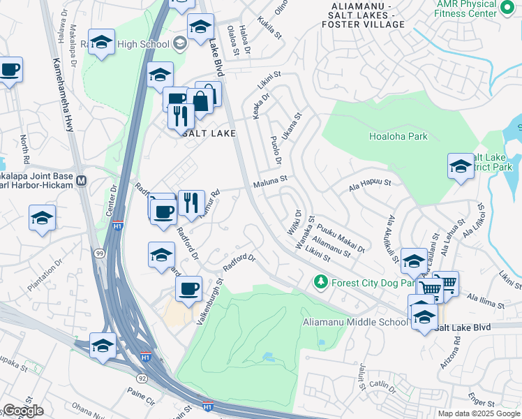 map of restaurants, bars, coffee shops, grocery stores, and more near 3902 Salt Lake Boulevard in Honolulu