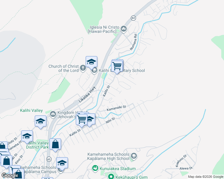 map of restaurants, bars, coffee shops, grocery stores, and more near 1836 Akone Place in Honolulu
