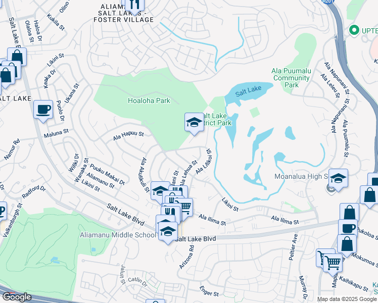 map of restaurants, bars, coffee shops, grocery stores, and more near 1130 Ala Lilikoi Street in Honolulu