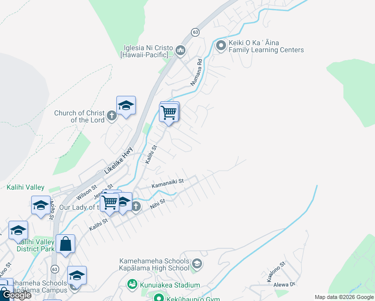 map of restaurants, bars, coffee shops, grocery stores, and more near 1708 Mahani Loop in Honolulu