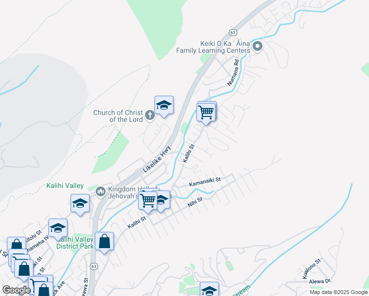 map of restaurants, bars, coffee shops, grocery stores, and more near 2729A Piliwai Street in Honolulu
