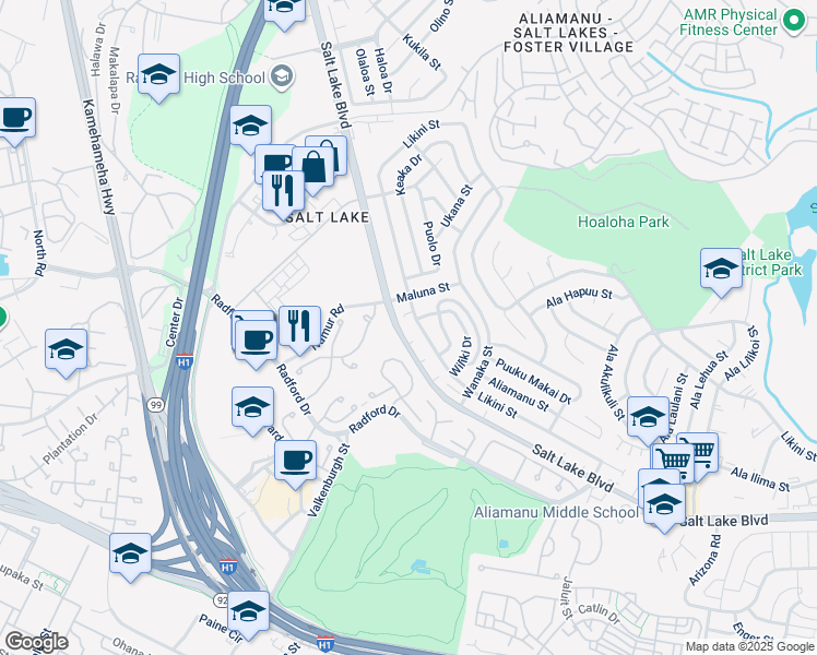 map of restaurants, bars, coffee shops, grocery stores, and more near 3902 Salt Lake Boulevard in Honolulu