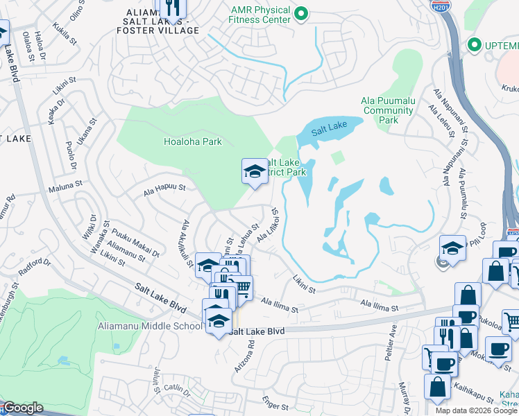 map of restaurants, bars, coffee shops, grocery stores, and more near 1104 Ala Lilikoi Street in Honolulu