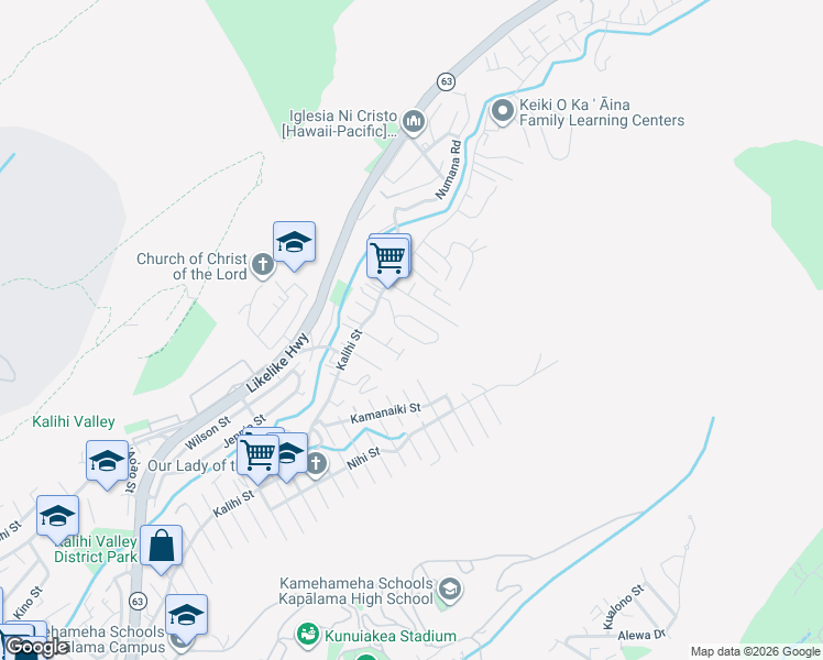 map of restaurants, bars, coffee shops, grocery stores, and more near 1708 Mahani Loop in Honolulu