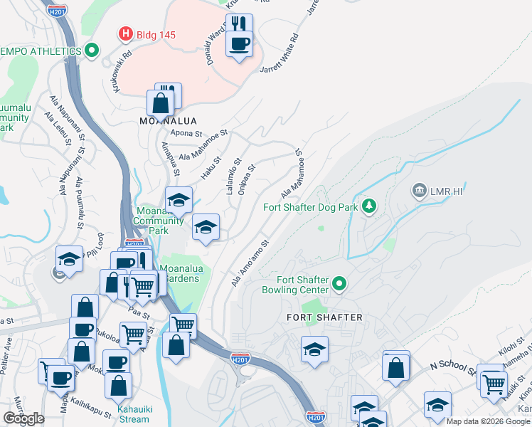 map of restaurants, bars, coffee shops, grocery stores, and more near 1463 Mahiole Street in Honolulu
