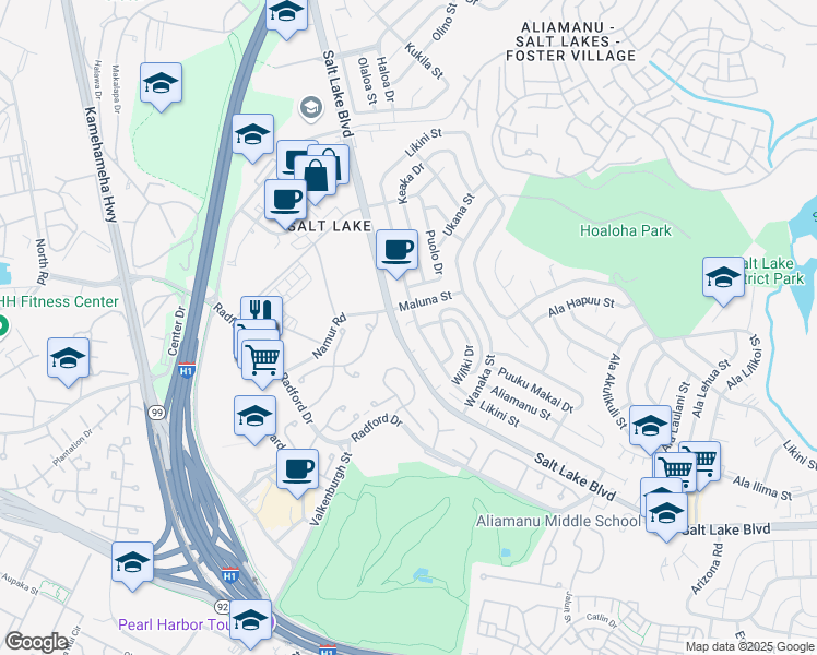 map of restaurants, bars, coffee shops, grocery stores, and more near 3902 Salt Lake Boulevard in Honolulu