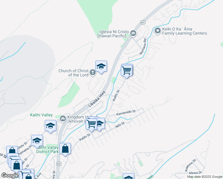 map of restaurants, bars, coffee shops, grocery stores, and more near 2729A Piliwai Street in Honolulu