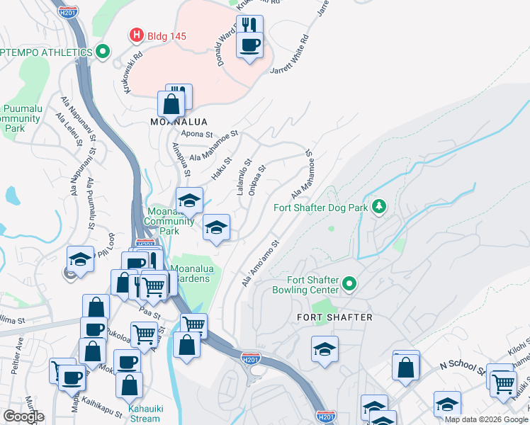 map of restaurants, bars, coffee shops, grocery stores, and more near 1463 Mahiole Street in Honolulu