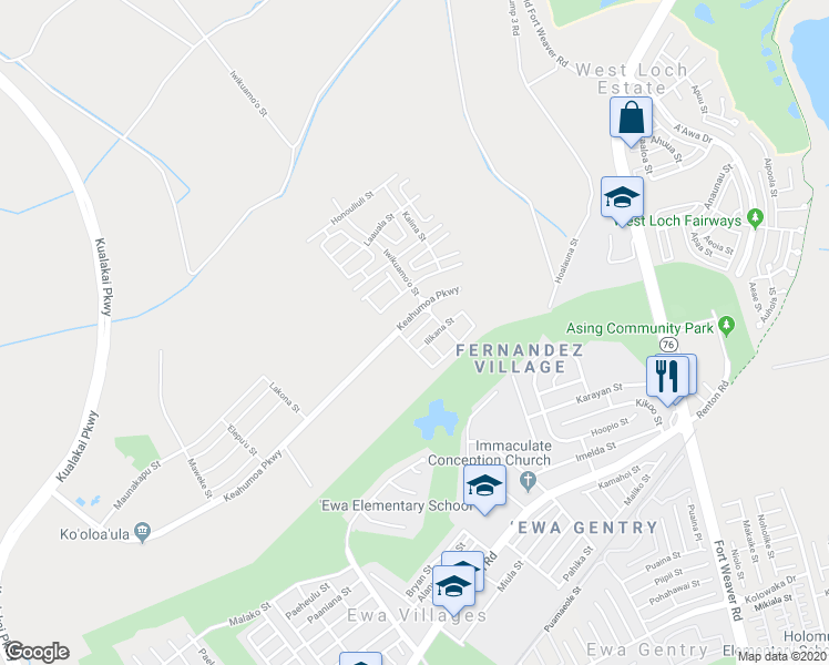 map of restaurants, bars, coffee shops, grocery stores, and more near 91-1527 Laupae Street in Ewa Beach