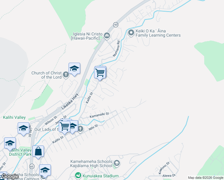 map of restaurants, bars, coffee shops, grocery stores, and more near 1708 Mahani Loop in Honolulu