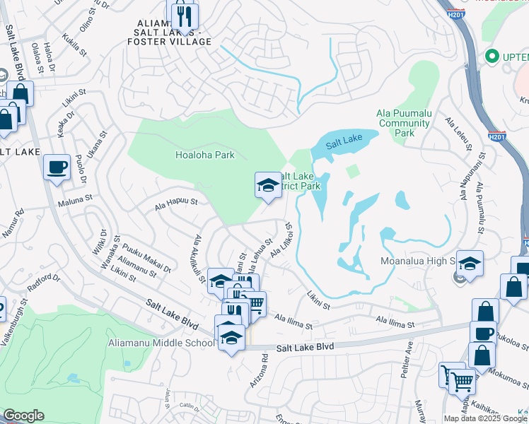 map of restaurants, bars, coffee shops, grocery stores, and more near 1131 Ala Lilikoi Street in Honolulu