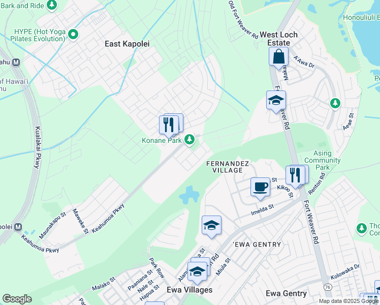 map of restaurants, bars, coffee shops, grocery stores, and more near 91-1546 Ilikana Street in Ewa Beach