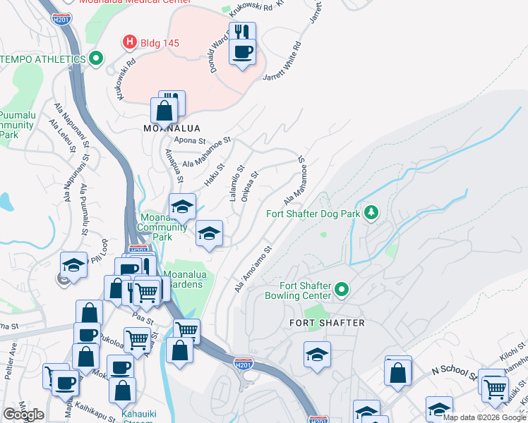 map of restaurants, bars, coffee shops, grocery stores, and more near 1463 Mahiole Street in Honolulu