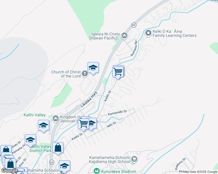 map of restaurants, bars, coffee shops, grocery stores, and more near 2729A Piliwai Street in Honolulu