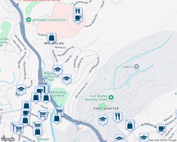 map of restaurants, bars, coffee shops, grocery stores, and more near 1550 Ala Amoamo Street in Honolulu
