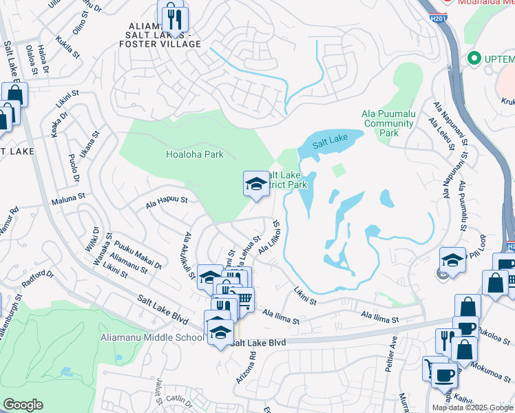 map of restaurants, bars, coffee shops, grocery stores, and more near 1131 Ala Lilikoi Street in Honolulu