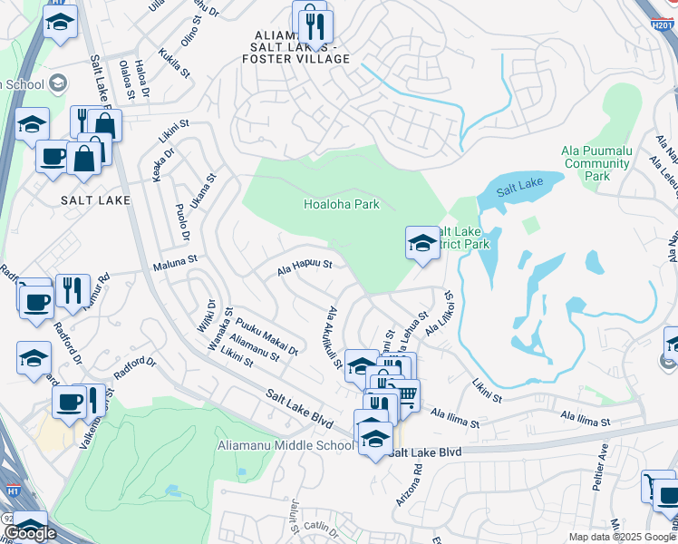 map of restaurants, bars, coffee shops, grocery stores, and more near 3531 Ala Akulikuli Street in Honolulu