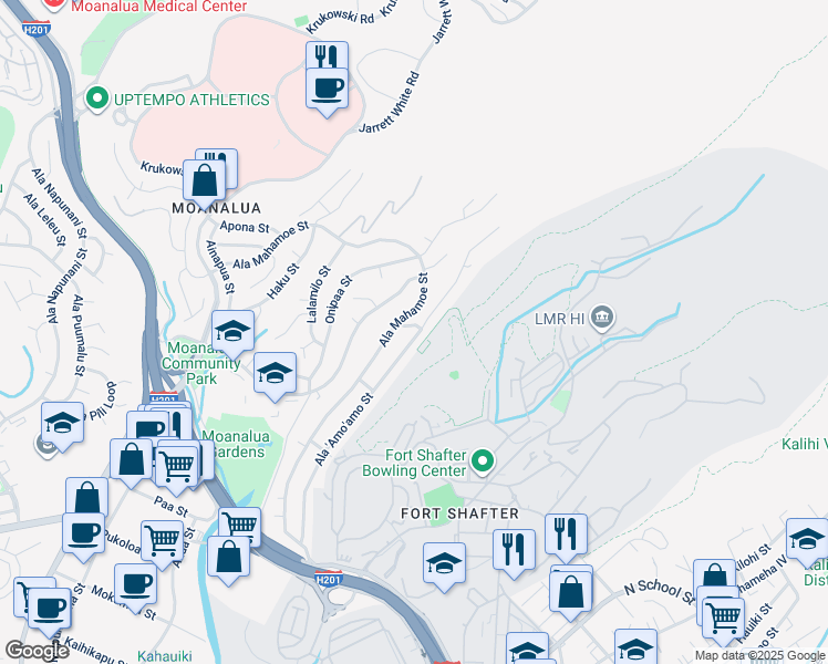 map of restaurants, bars, coffee shops, grocery stores, and more near 1592 Ala Amoamo Street in Honolulu