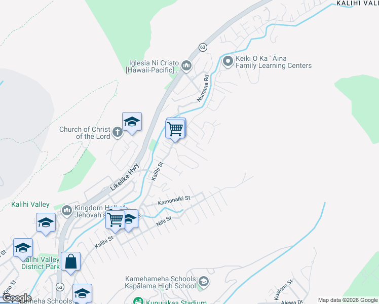 map of restaurants, bars, coffee shops, grocery stores, and more near 2849 Kuikele Place in Honolulu