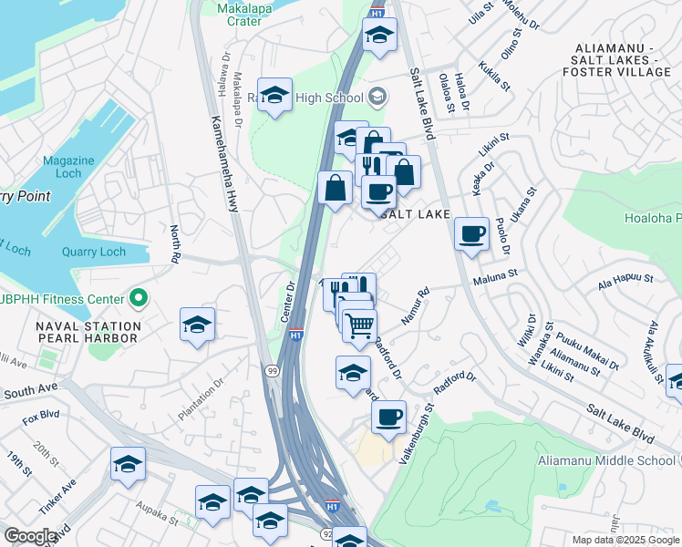 map of restaurants, bars, coffee shops, grocery stores, and more near 400 Marshall Road in Joint Base Pearl Harbor-Hickam