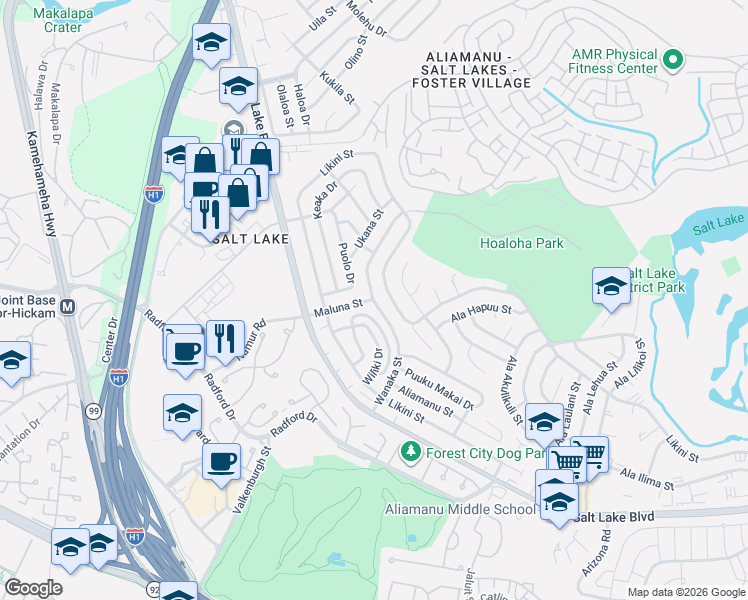 map of restaurants, bars, coffee shops, grocery stores, and more near 4633 Likini St in Honolulu