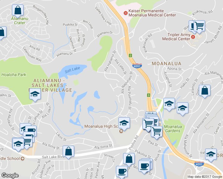 map of restaurants, bars, coffee shops, grocery stores, and more near 1426 Ala Leie Place in Honolulu