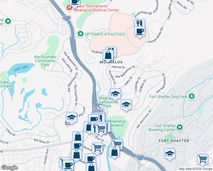map of restaurants, bars, coffee shops, grocery stores, and more near 2041 Mahaoo Place in Honolulu